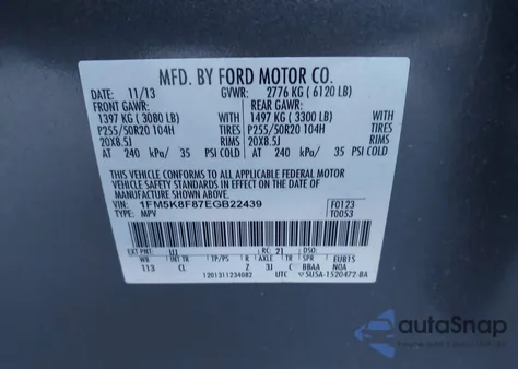 2014 Ford Explorer Limited из США, поврежденный, VIN 1FM5K8F87EGB22439